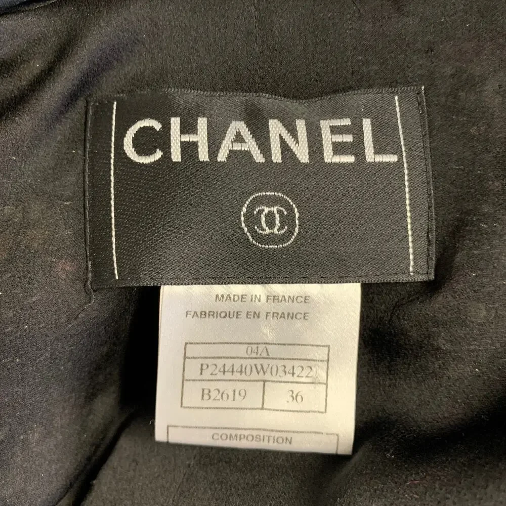CHANEL Size 4 Black Multi-Color Wool Blend Open Front Jacket